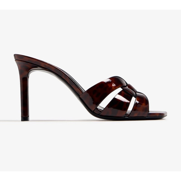 Saint Laurent Tribute 85 Mule Sandal Brown Patent Leather Backless Heel 37.5 - Picture 3 of 16